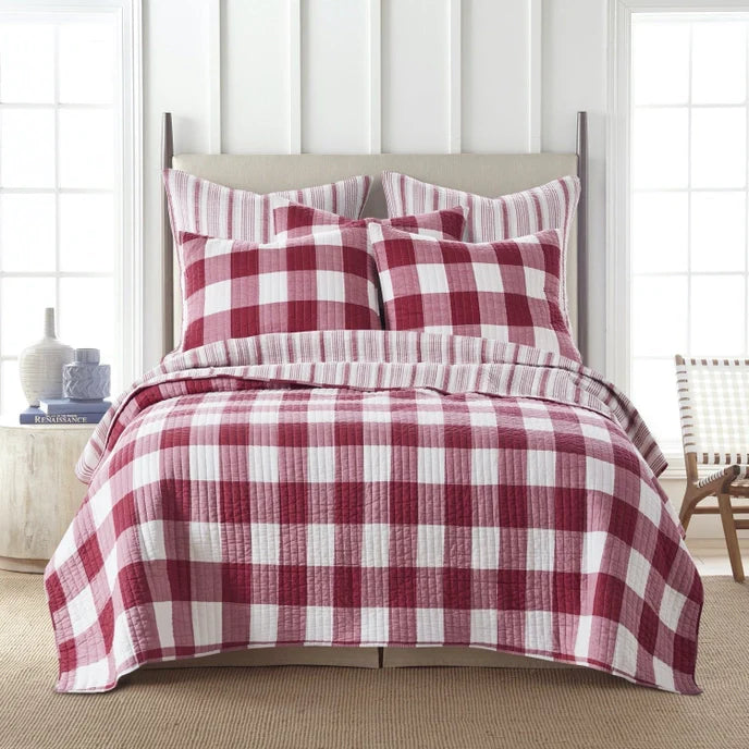 Camden Quilt Set - Checkered Quilt Sets - Red & White Checks