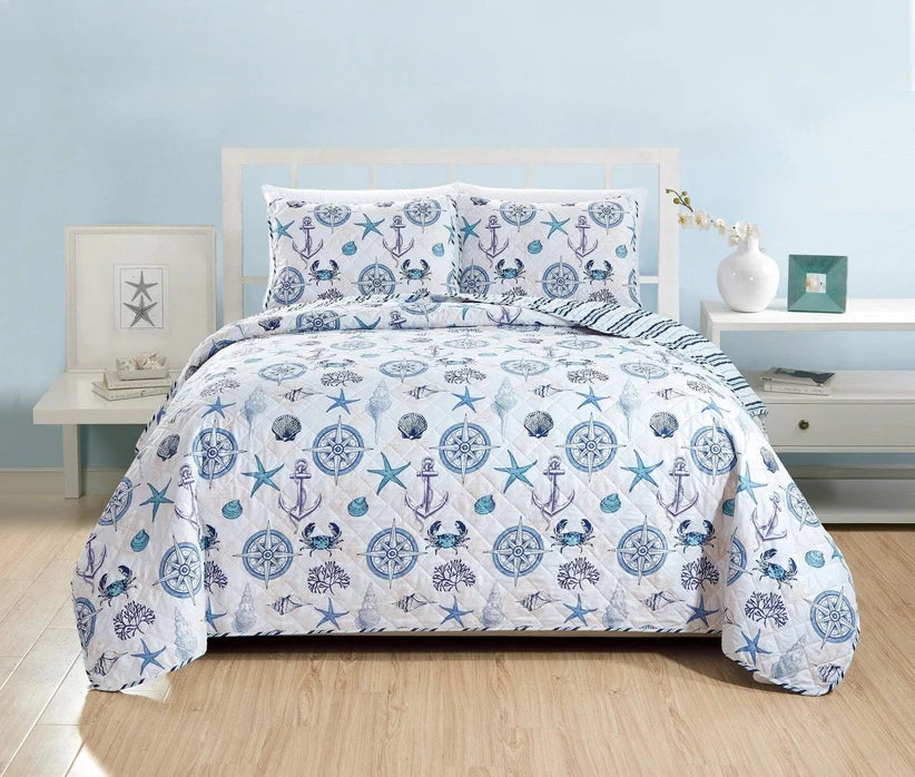 Universal V Berth Coastal Azure Quilt Set 3PC Boat Bedding Set