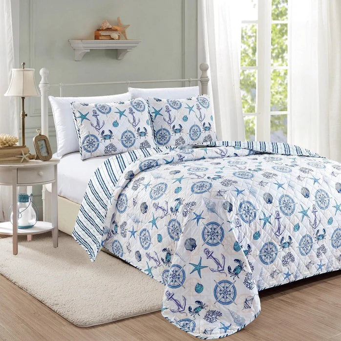 Universal V Berth Coastal Azure Quilt Set 3PC Boat Bedding Set