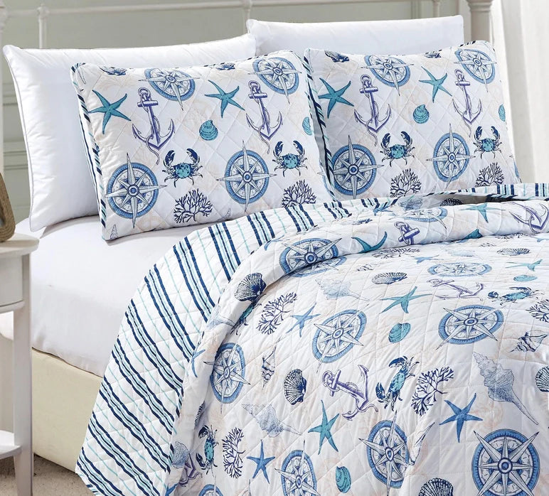 Universal V Berth Coastal Azure Quilt Set 3PC Boat Bedding Set