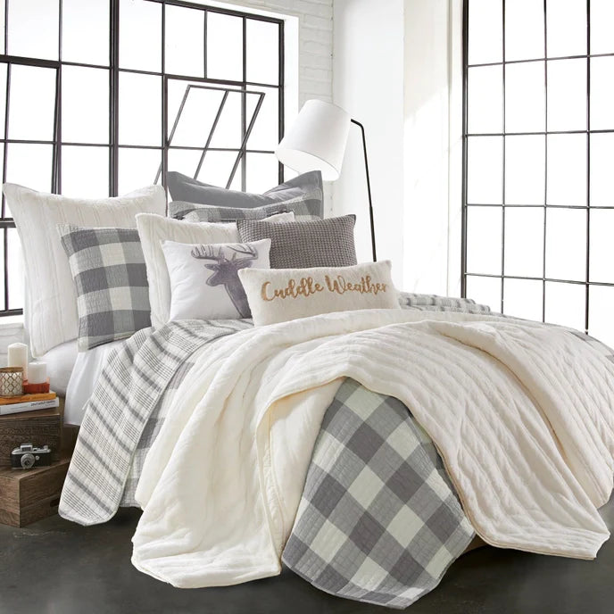 Camden Quilt Set - Checkered Quilt Sets - Grey & White Checks
