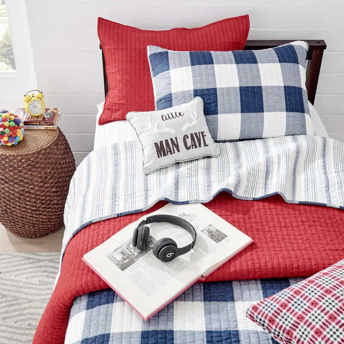 Camden Quilt Set - Checkered Quilt Sets - Navy & White Checks
