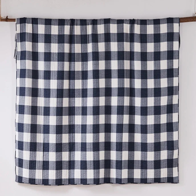 Camden Quilt Set - Checkered Quilt Sets - Navy & White Checks