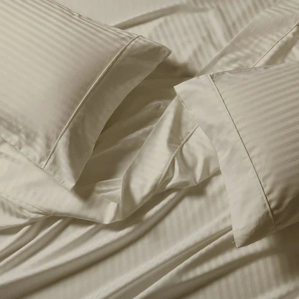 CinchFit Split Top King Sheets - No Tear 600TC Cotton Stripe Cord Elastic American Made Sheets - Quahog Bay Bedding