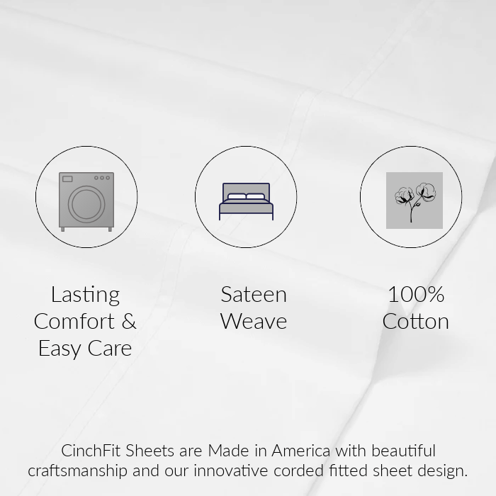 CinchFit American Made Split Top King Sheets - No Tear 600TC Cotton Stripe Cord Elastic Sheets