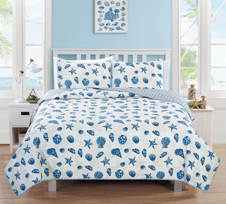 Universal V Berth Coastal Blue Bali Quilt Set 3PC Boat Bedding Set