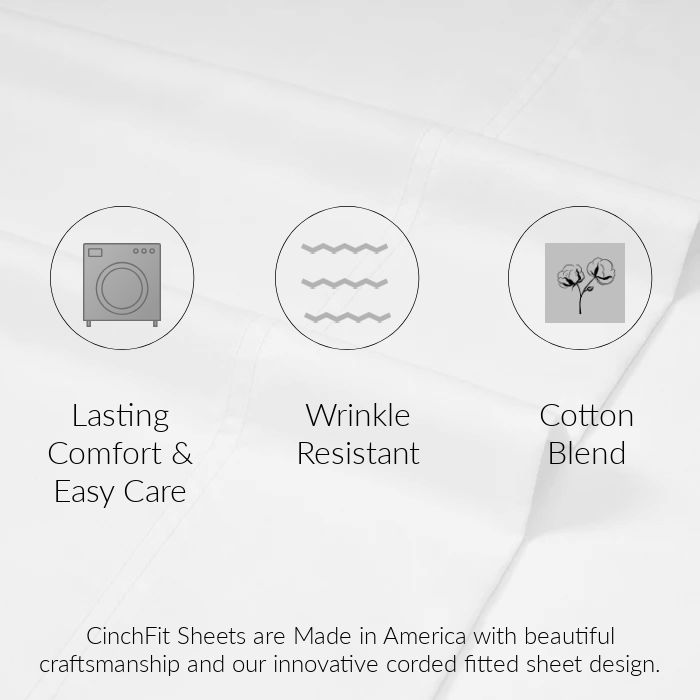 CinchFit American Made Split Top King Sheets - No Tear 650TC Cotton Blend Sheets