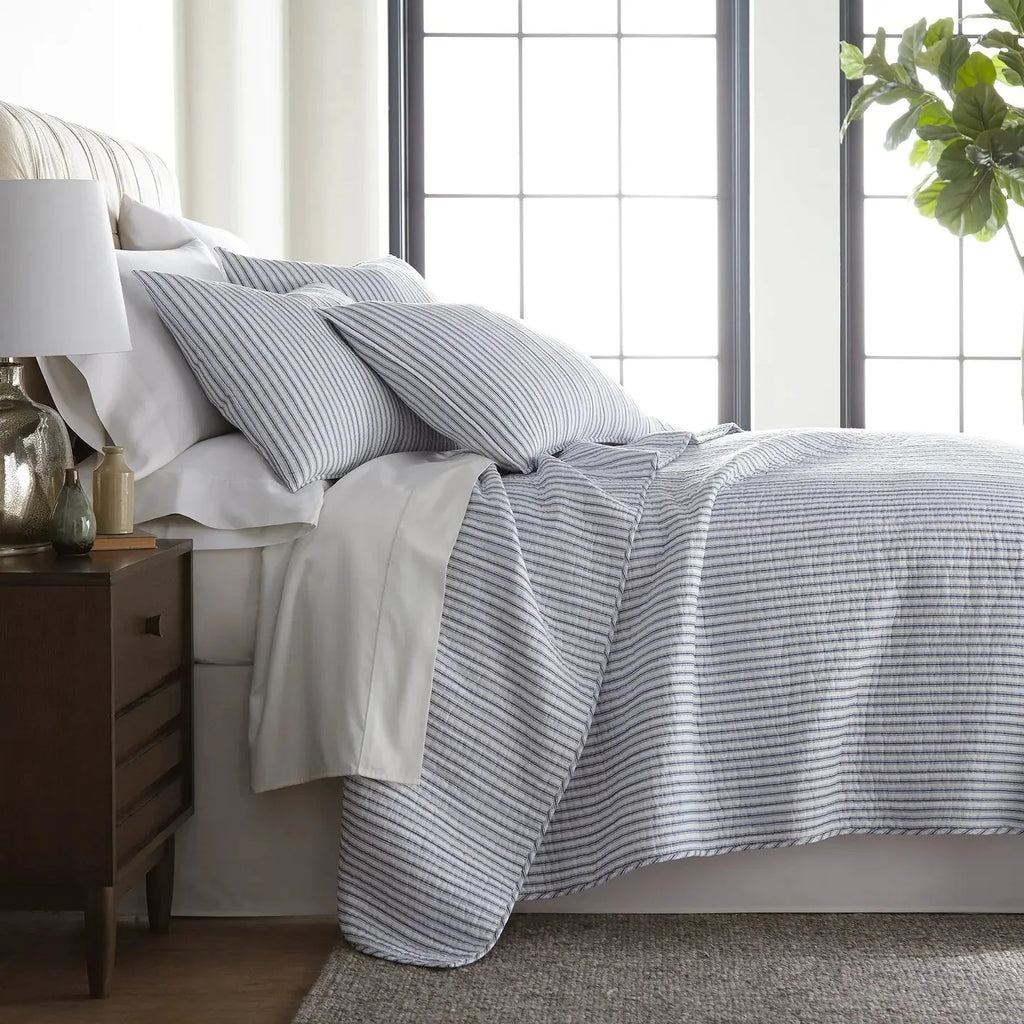 Tobago Stripe Reversible Quilt Set Nautical Bedding Set - Quahog Bay Bedding