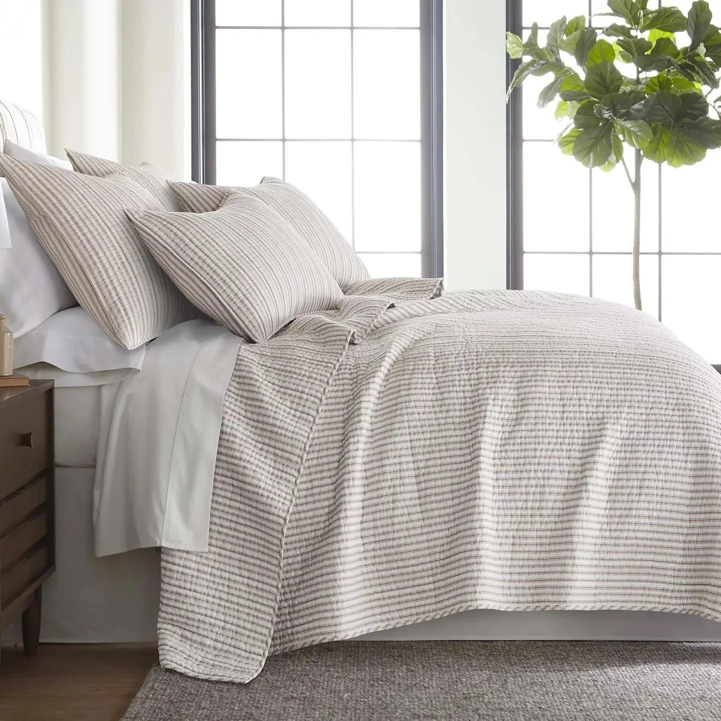 Tobago Stripe Reversible Quilt Set Nautical Bedding Set - Quahog Bay Bedding