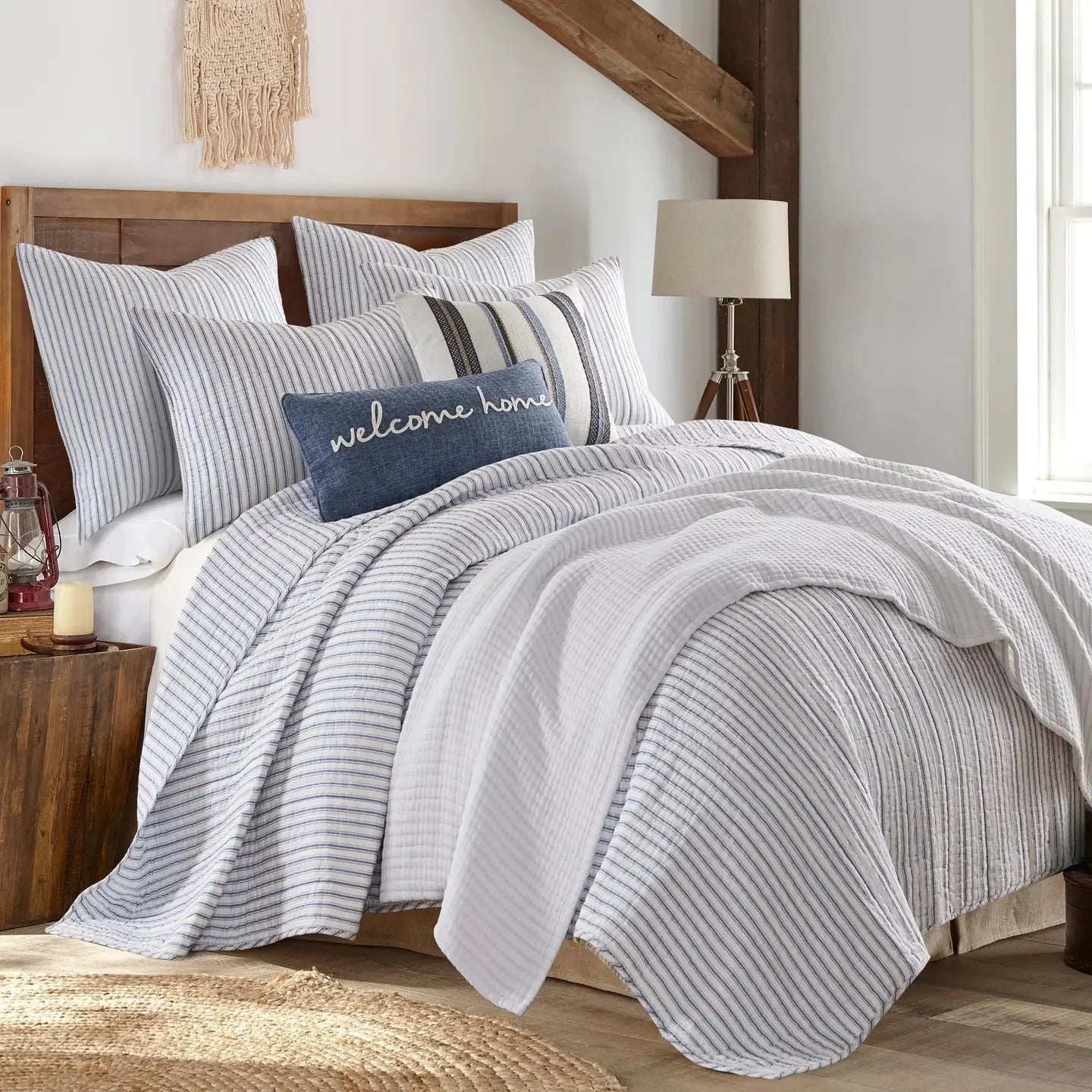 Universal V Berth Tobago Stripe Reversible Boat Quilt Set -  Boat Bedding