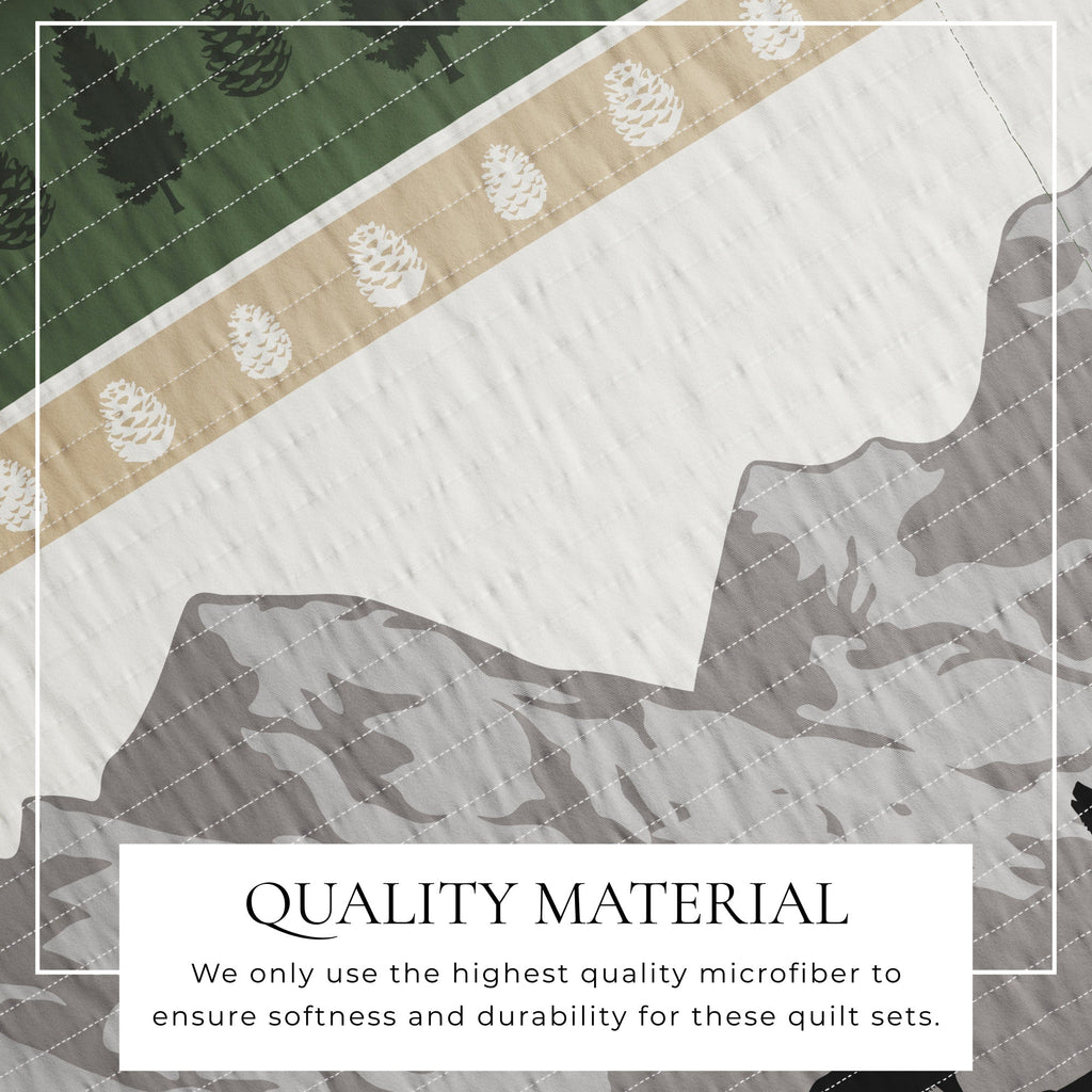 "Lodge Quilt - Green With Bears, Woods & Mountains"
