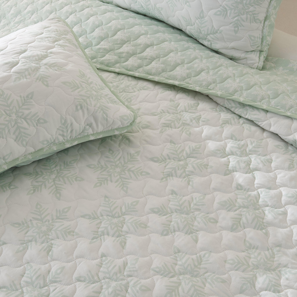 Aqua Blue Snowflake Quilt - Coastal Christmas Bedding