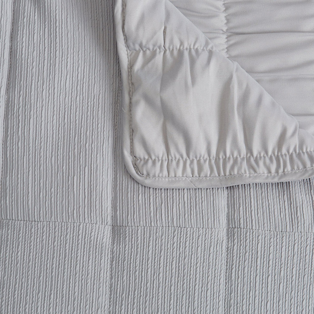 "Coastal & Nautical Textured Striped Quilt Set - White, Light Grey & Navy"