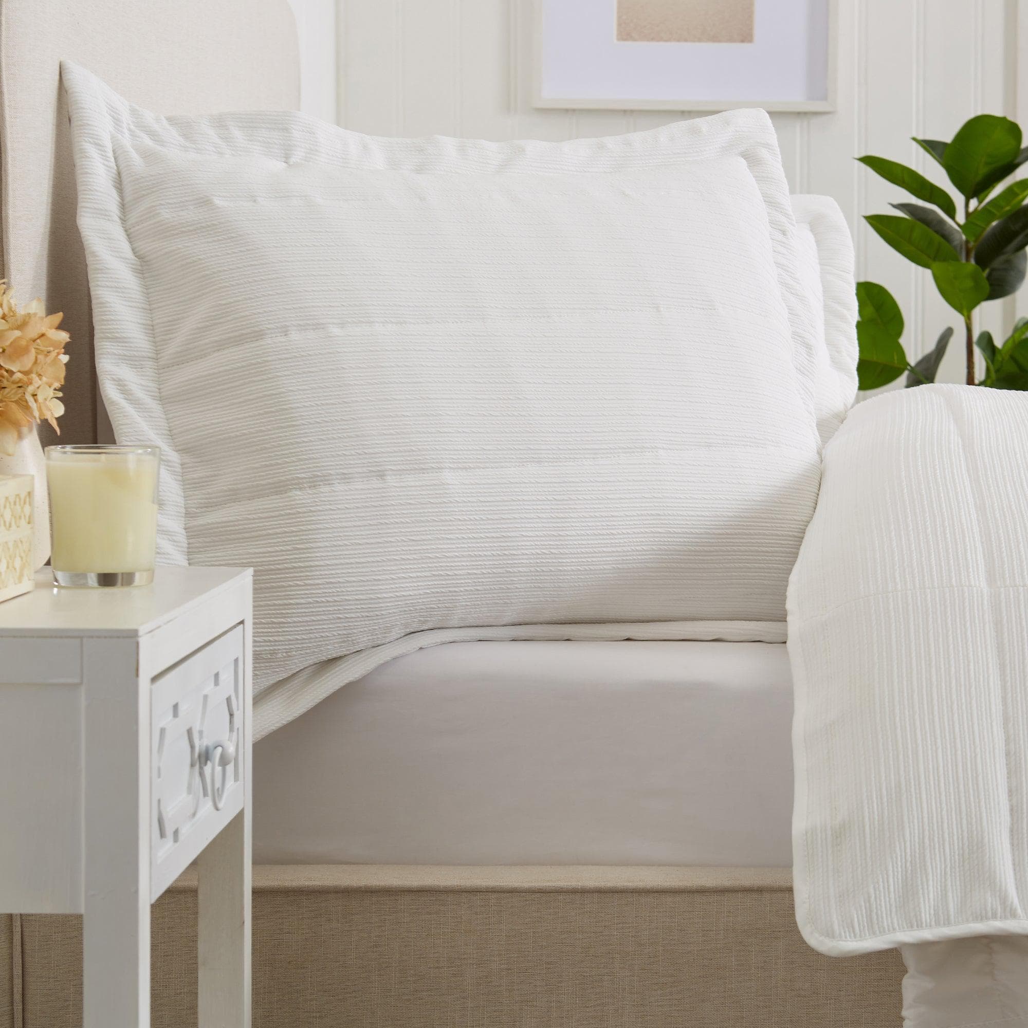 "Coastal & Nautical Textured Striped Quilt Set - White, Light Grey & Navy"