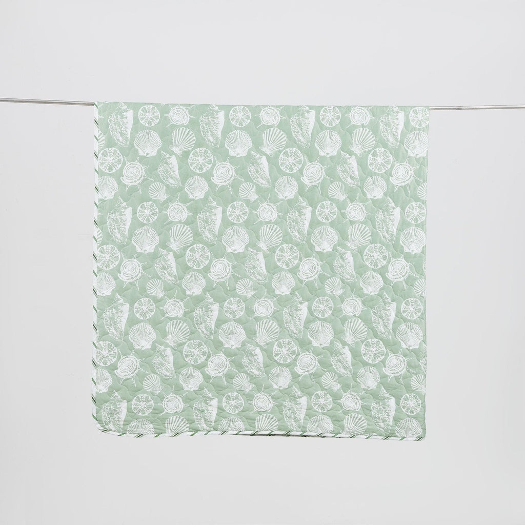 Green Seashell Quilt - Emerald Bay - Seashell Themed Bedding Sets