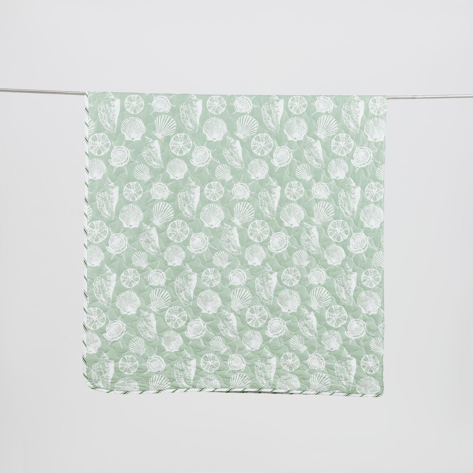 Green Seashell Quilt - Emerald Bay - Seashell Themed Bedding Sets