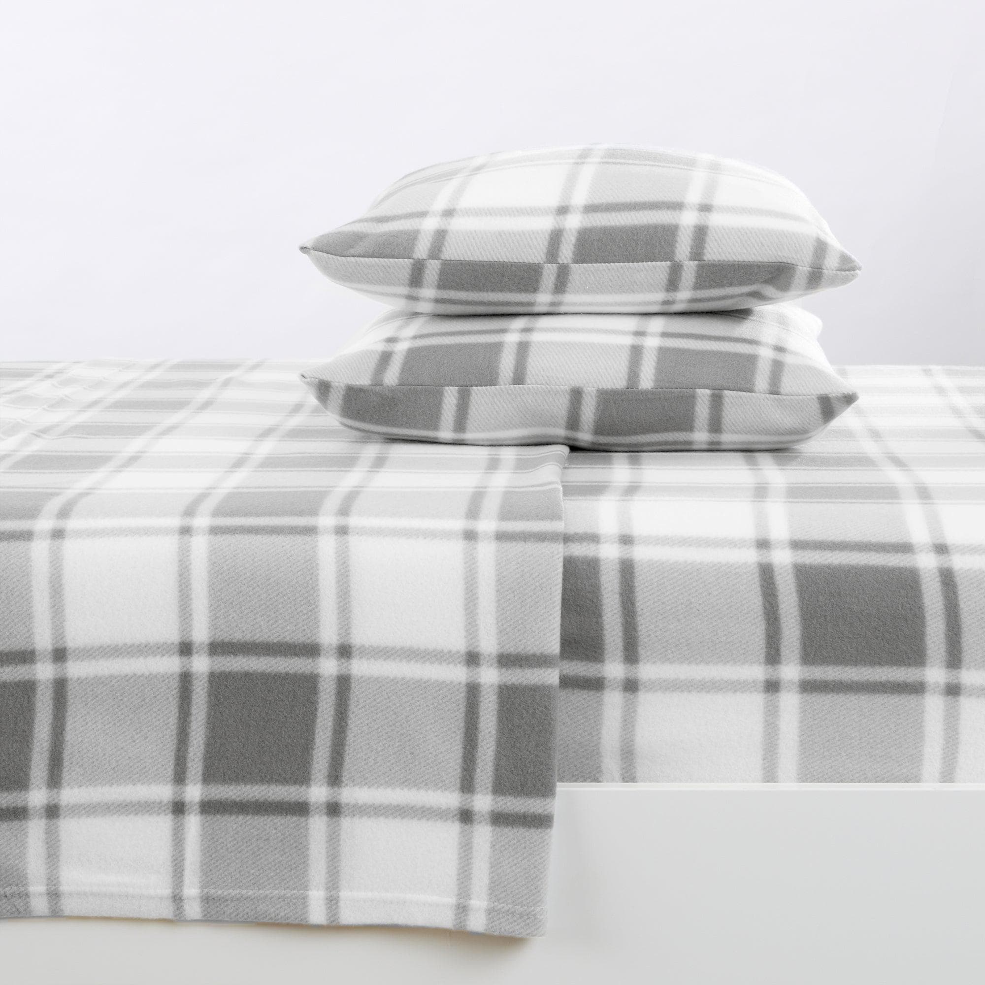 "Plaid Fleece Sheet Sets - Navy Blue, Grey, Red & Black"