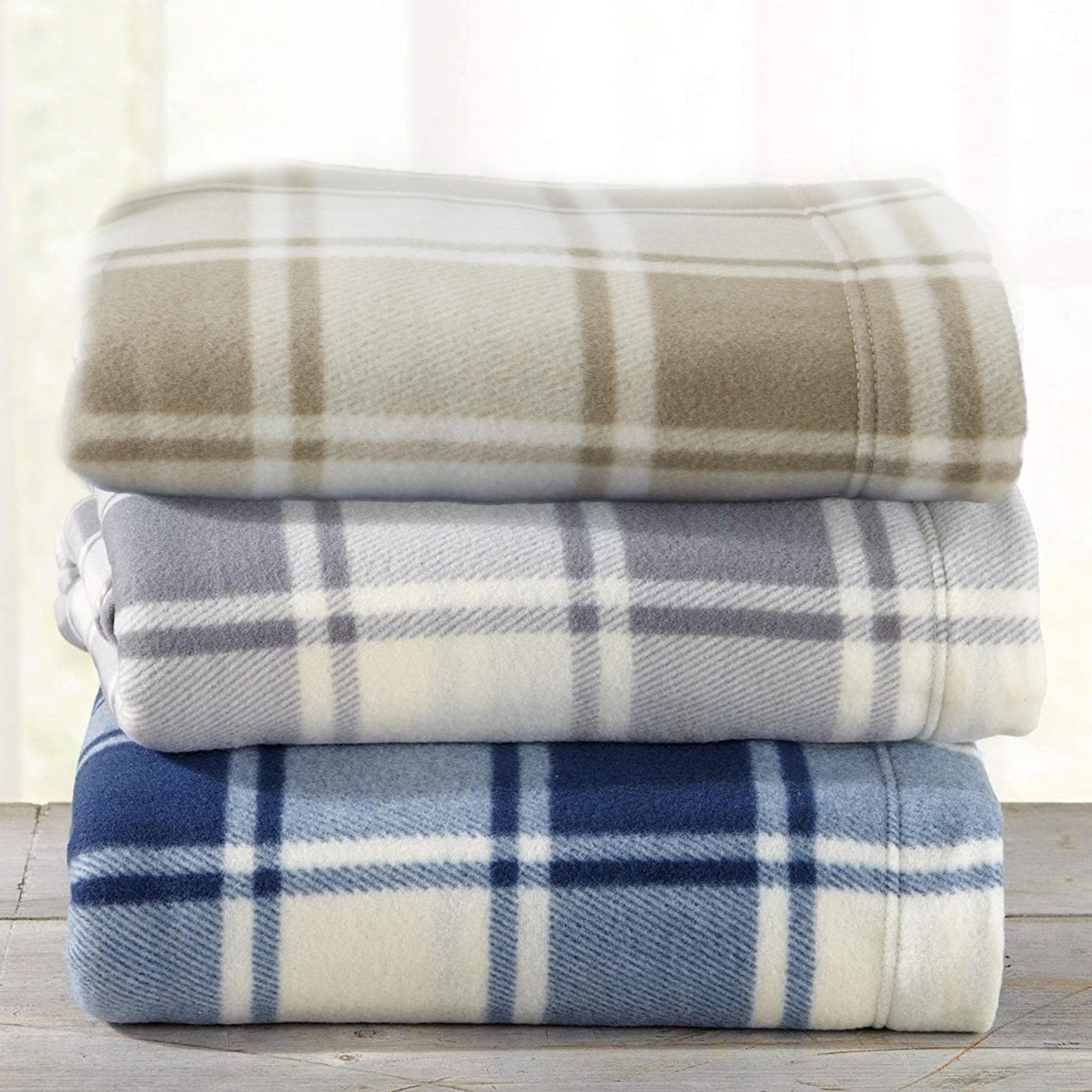 "Plaid Fleece Sheet Sets - Navy Blue, Grey, Red & Black"