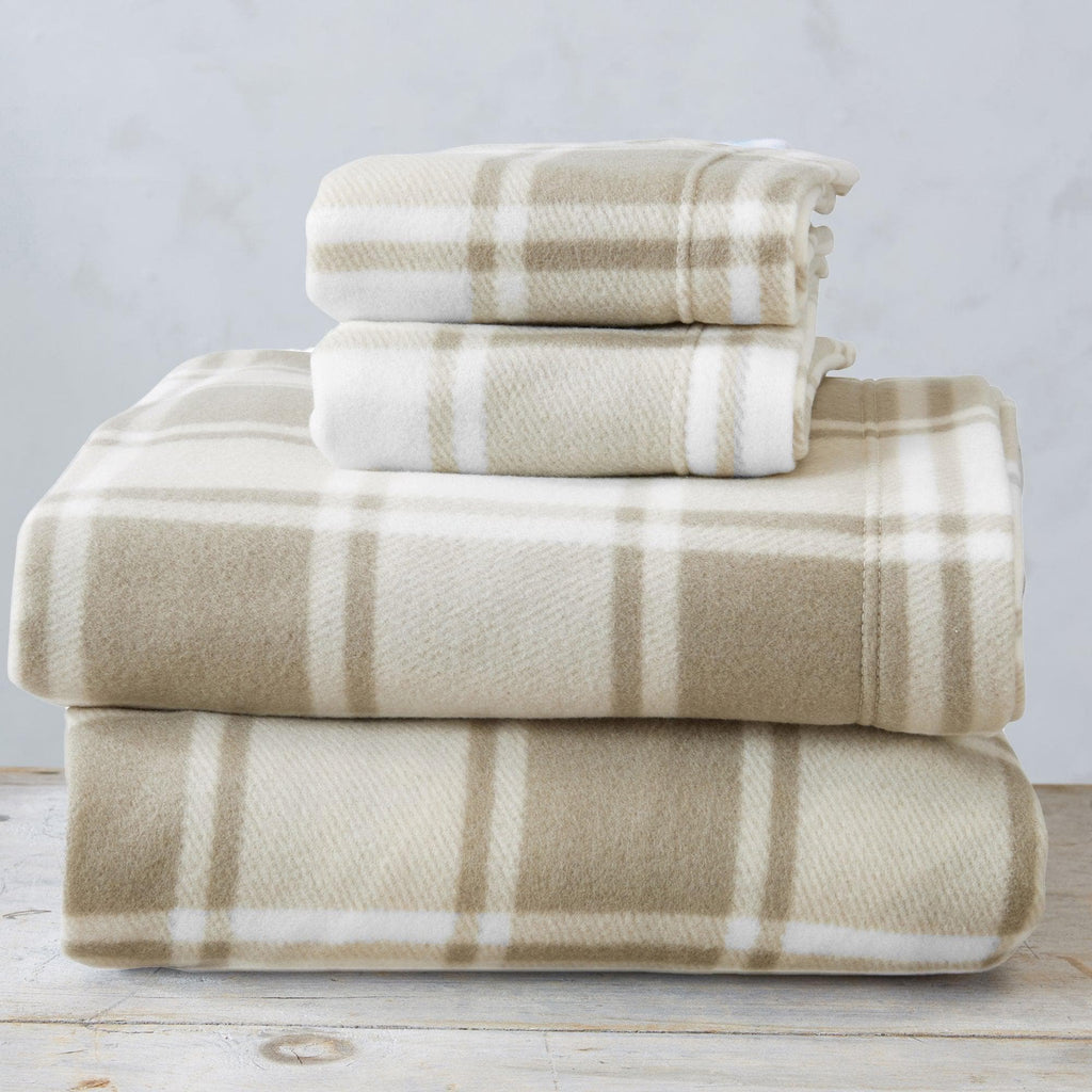 "Plaid Fleece Sheet Sets - Navy Blue, Grey, Red & Black"