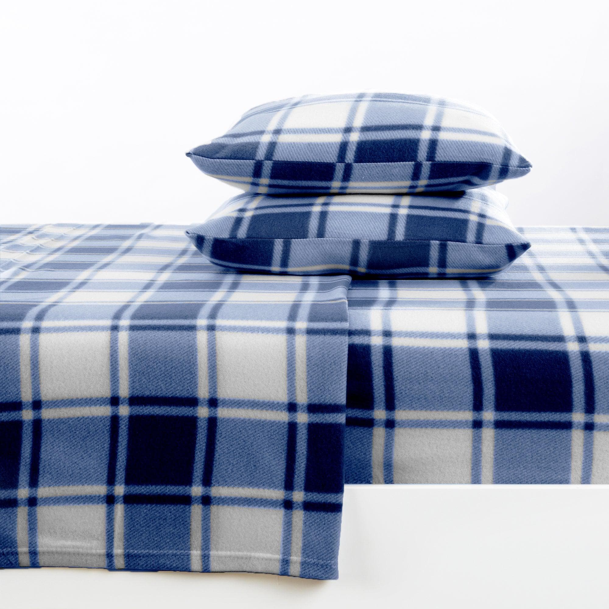 "Plaid Fleece Sheet Sets - Navy Blue, Grey, Red & Black"