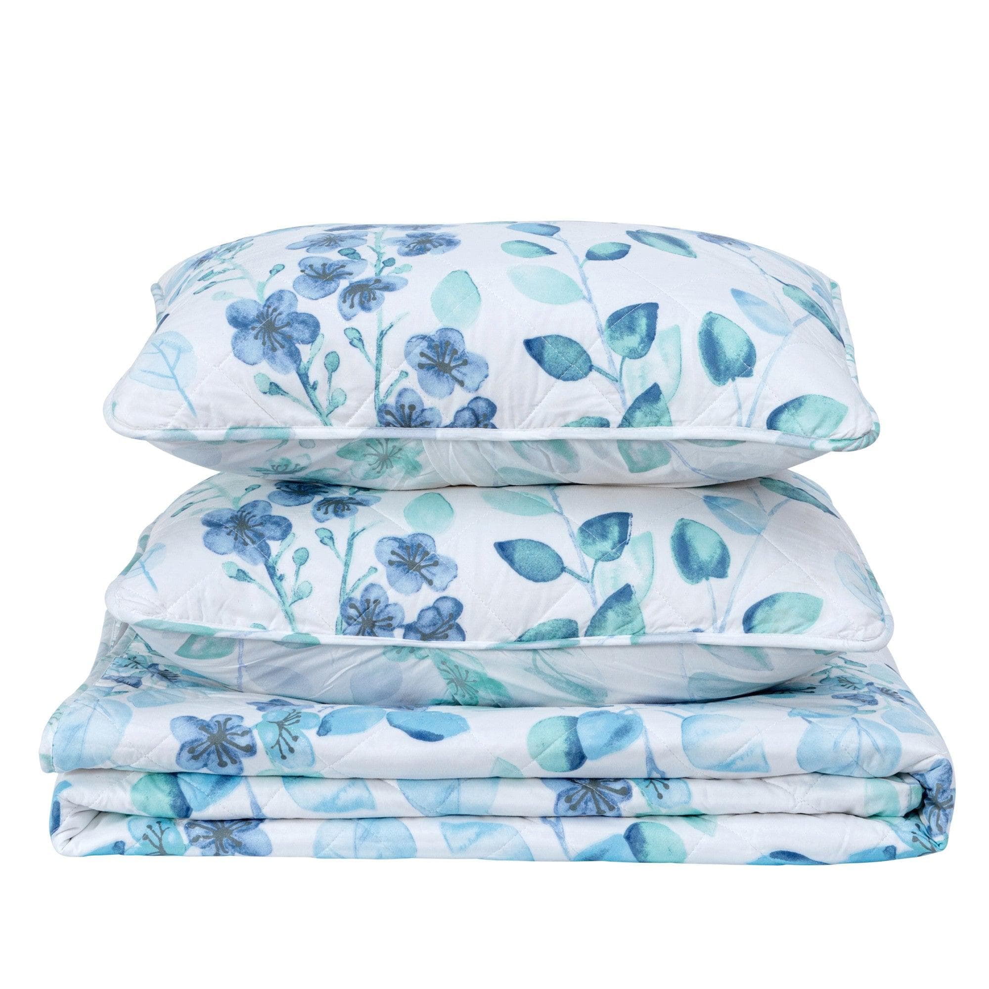 Blue & White Floral Quilt Set - Miranda Collection - Coastal Floral Bedding