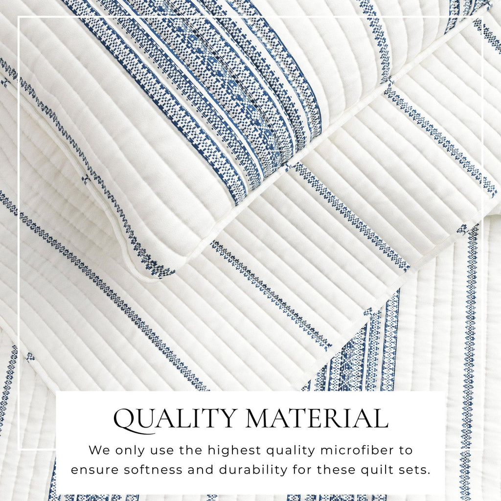 "Coastal Stripe Quilt - White Quilt With Navy, Red, Green Or Grey Stripes"
