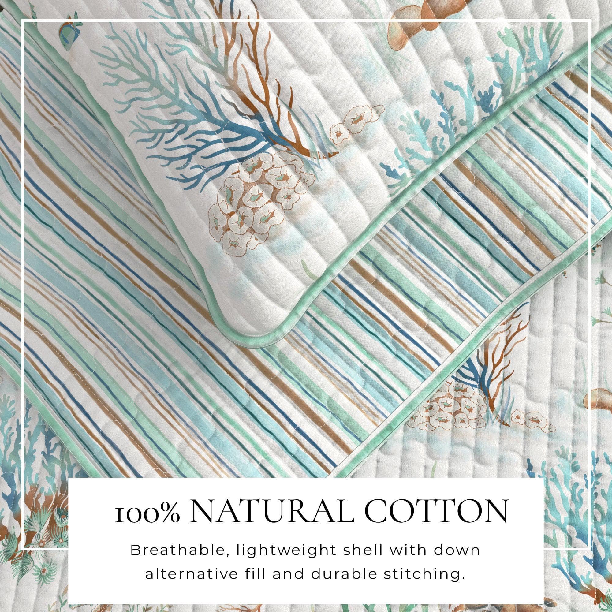 Coastal Pastel Coral Cotton Quilt Set - Coral Themed Bedding Sets