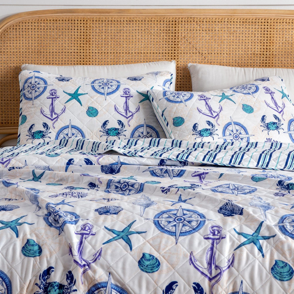 Universal V Berth Coastal Azure Quilt Set 3PC Boat Bedding Set