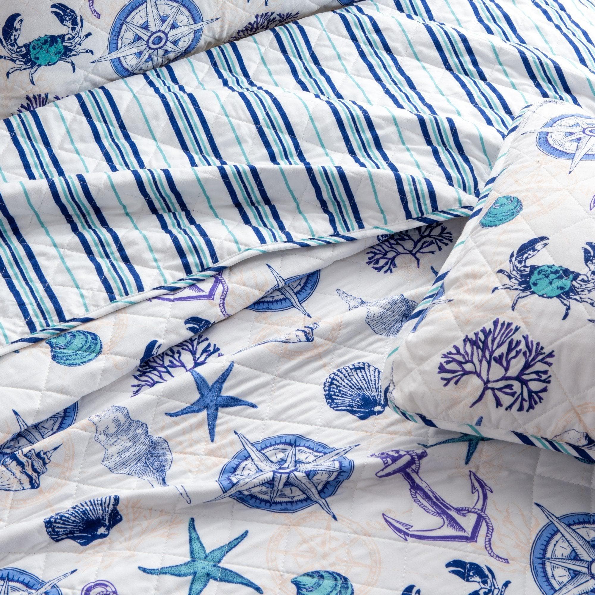 Universal V Berth Coastal Azure Quilt Set 3PC Boat Bedding Set