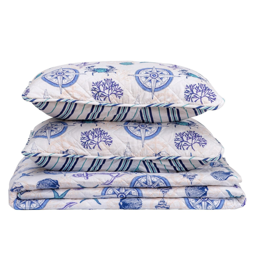 Universal V Berth Coastal Azure Quilt Set 3PC Boat Bedding Set