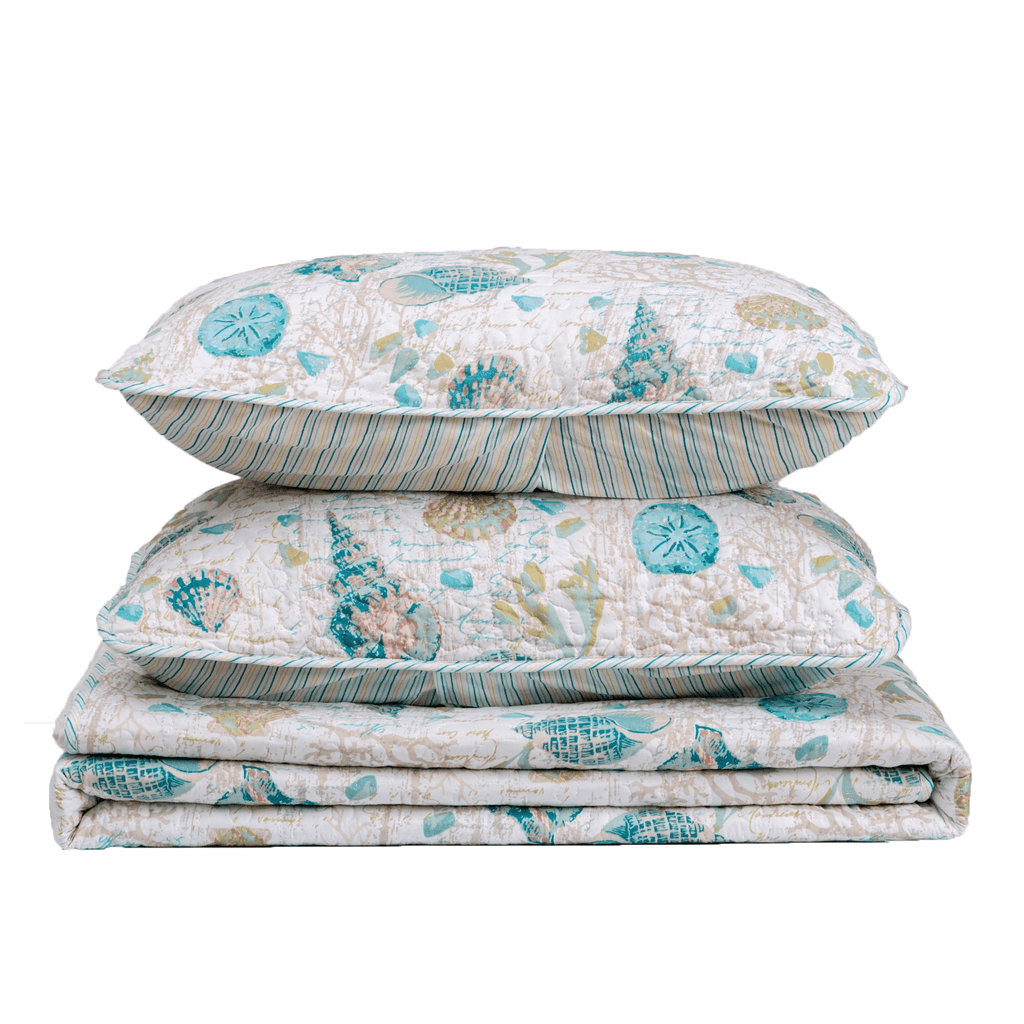 Seashell & Coral Quilt Set - Beachy Seashell Themed Bedding Sets