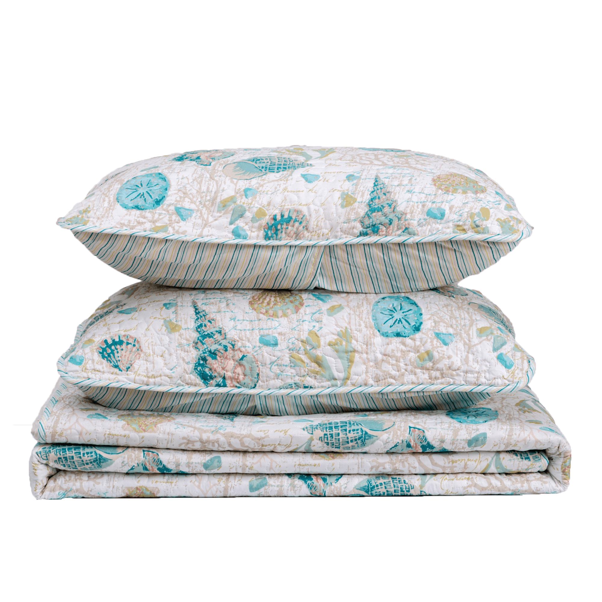 Seashell & Coral Quilt Set - Beachy Seashell Themed Bedding Sets