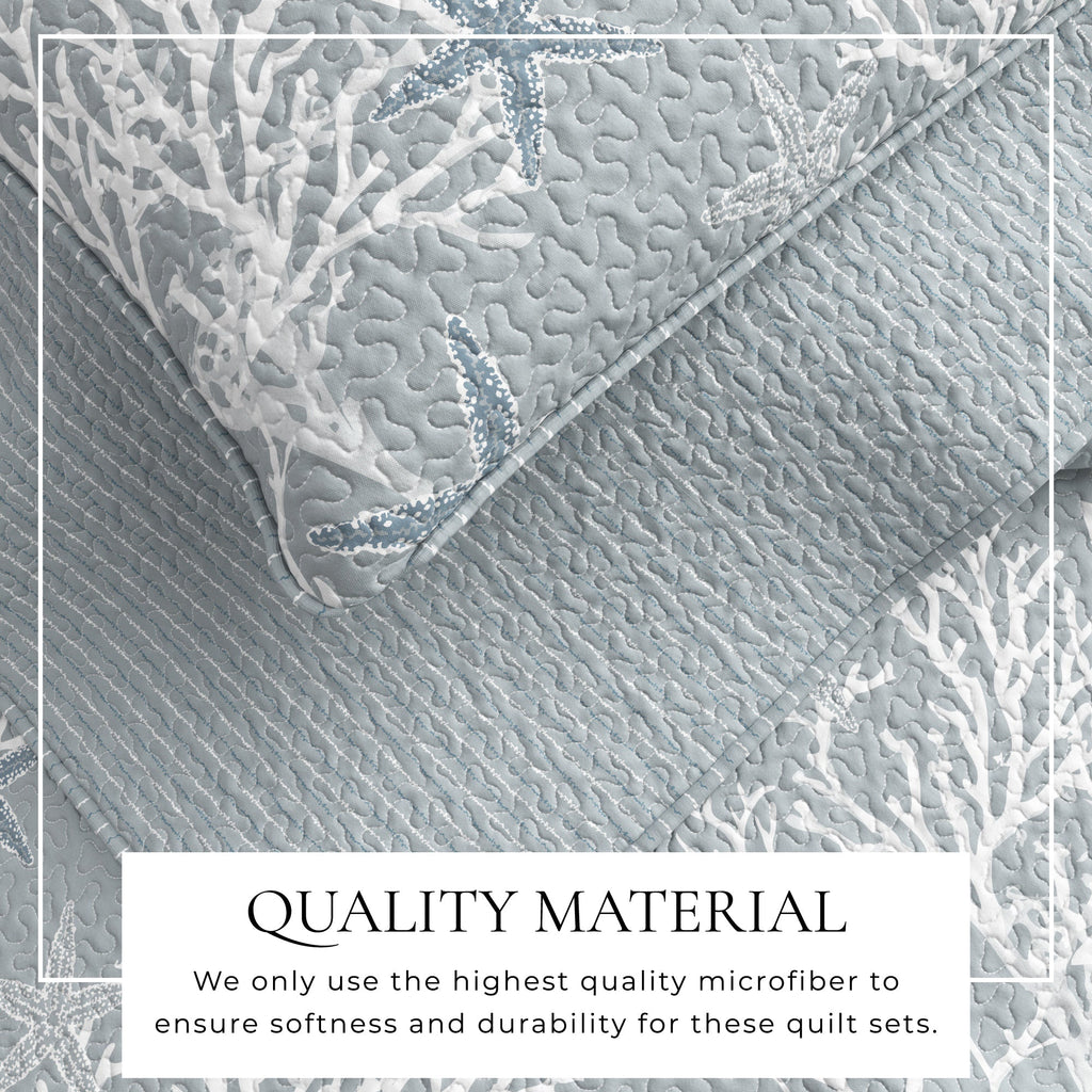Fenwick Teal Coral Quilt Set - Coastal Quilts