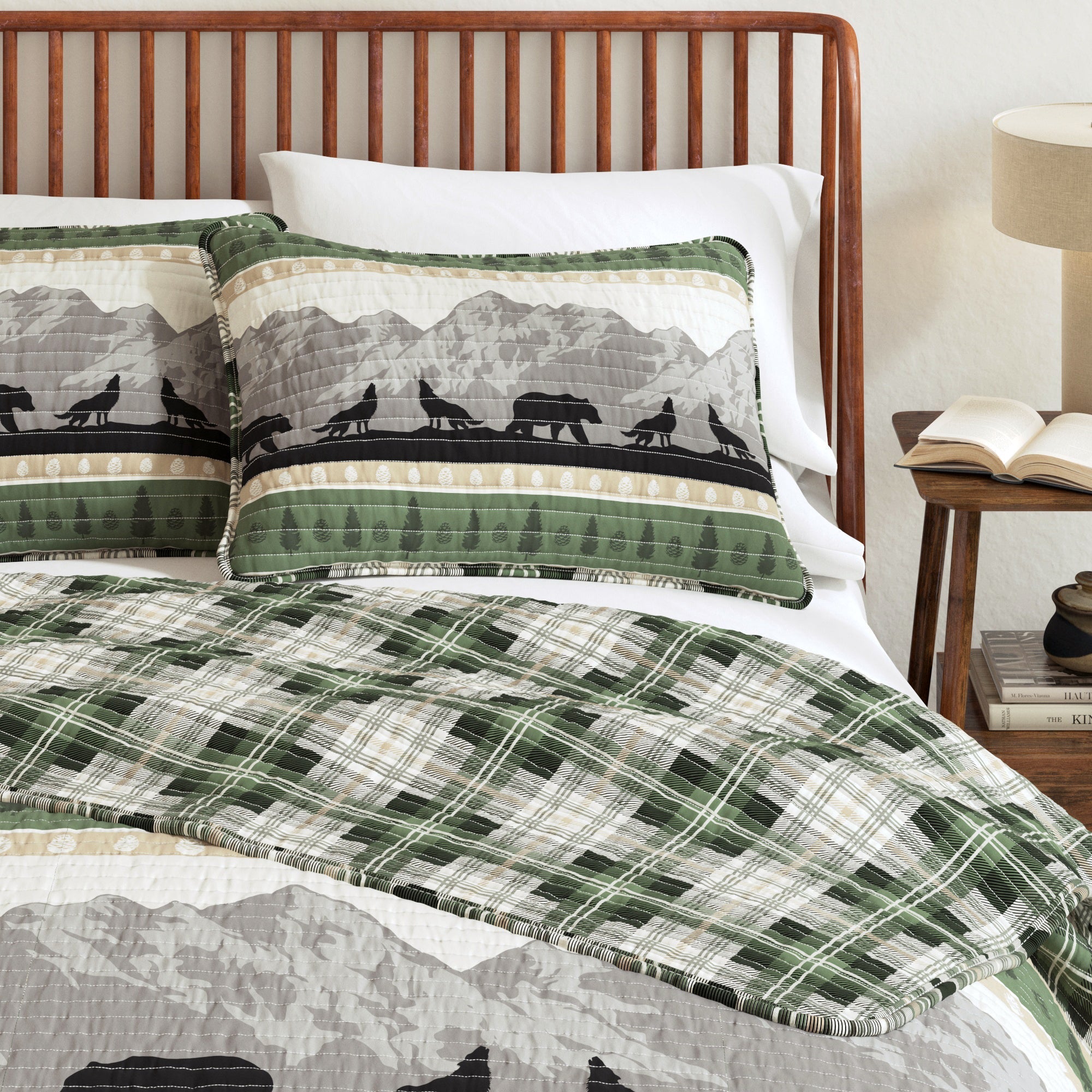 "Lodge Quilt - Green With Bears, Woods & Mountains"