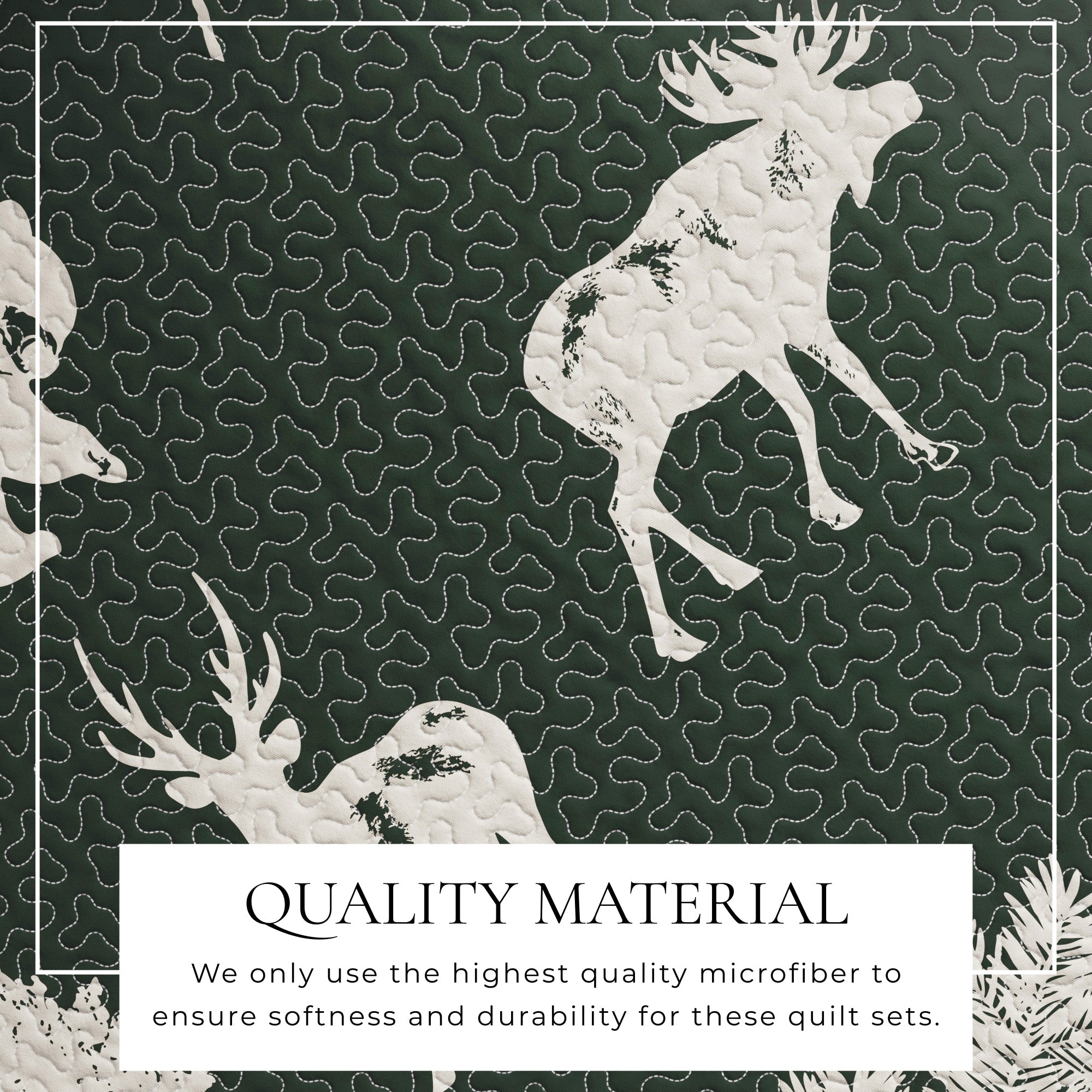 "Lodge Quilt - Green With Deer, Moose, Trees - Fall Themed Bedding"