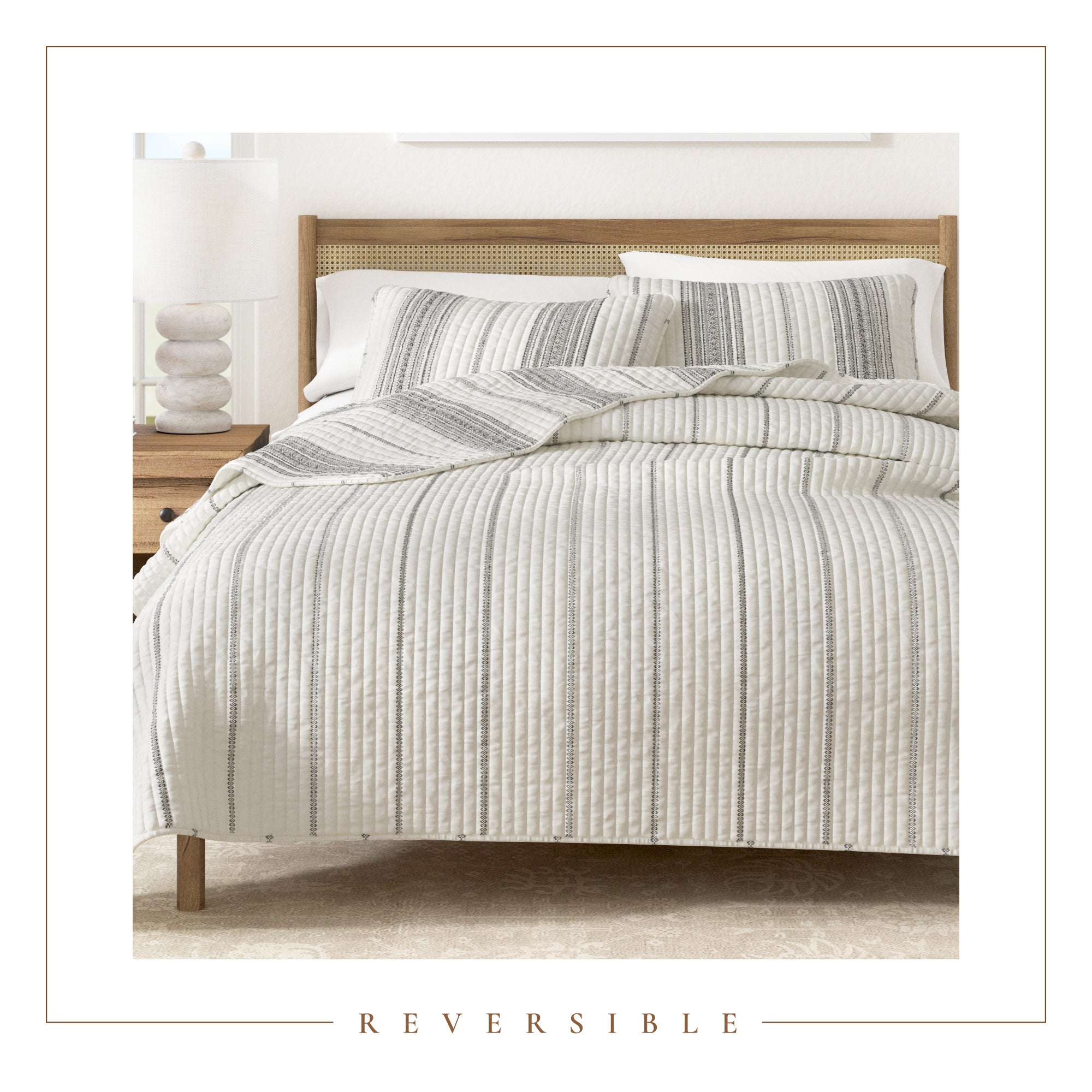 "Coastal Stripe Quilt - White Quilt With Navy, Red, Green Or Grey Stripes"