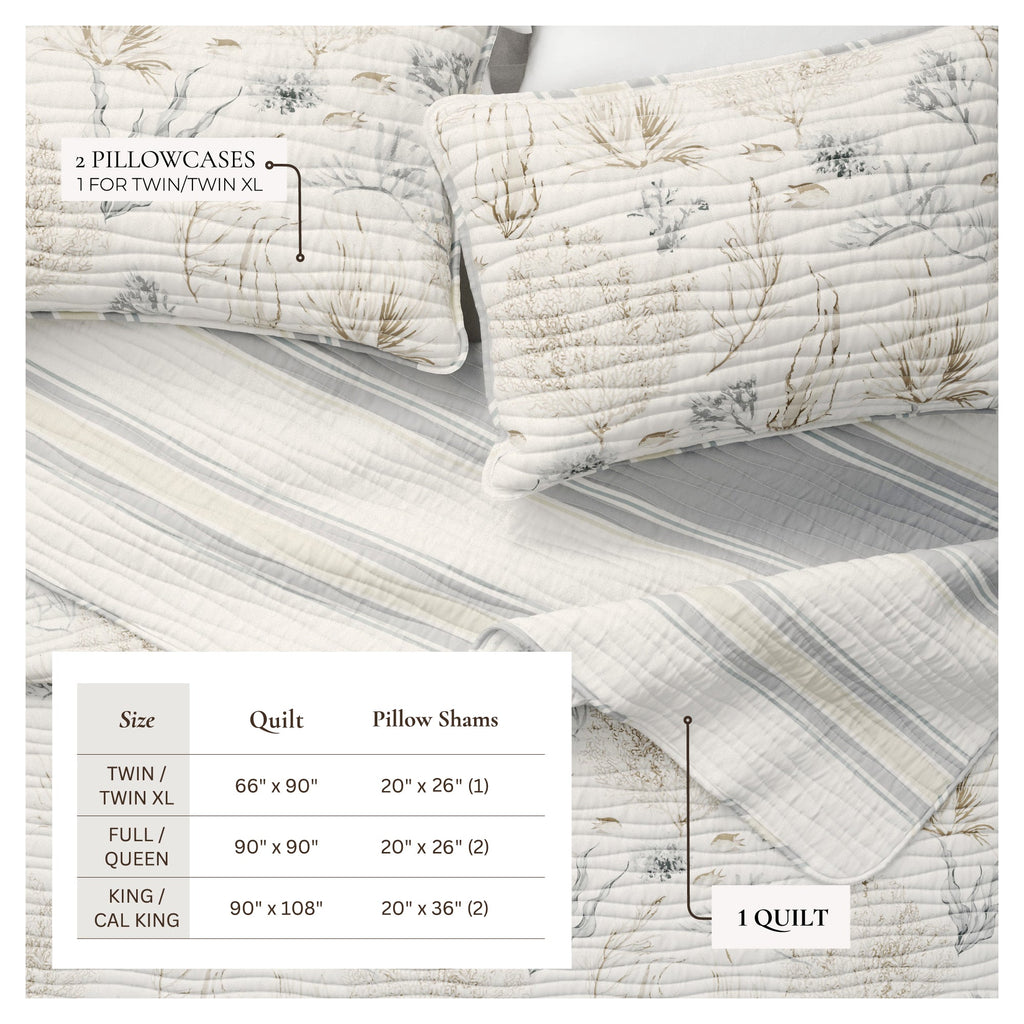 Coastal Coral Sea Maze Coastal Quilt Set - Coral Themed Bedding