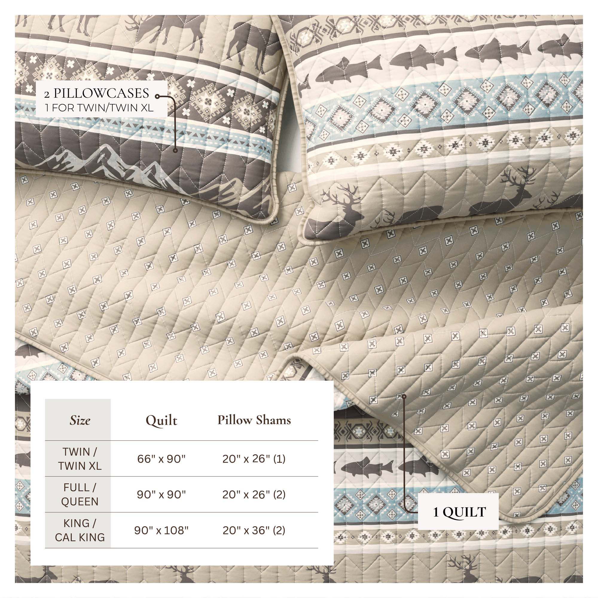 "Lodge Themed Quilt Set - Moose, Fish & Nature Themed Bedding"