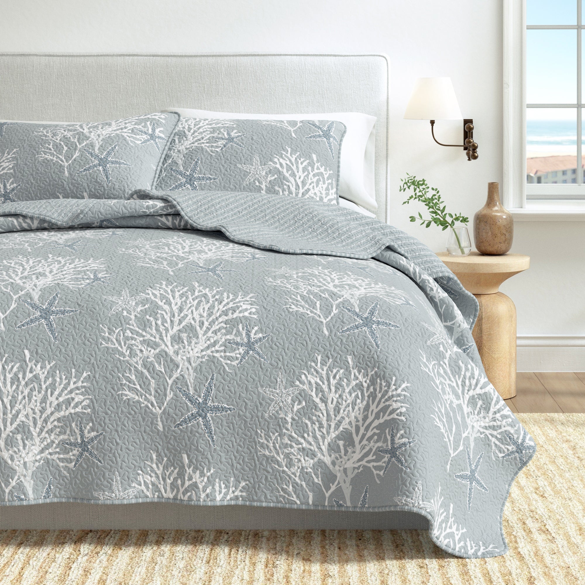 Fenwick Teal Coral Quilt Set - Coastal Quilts